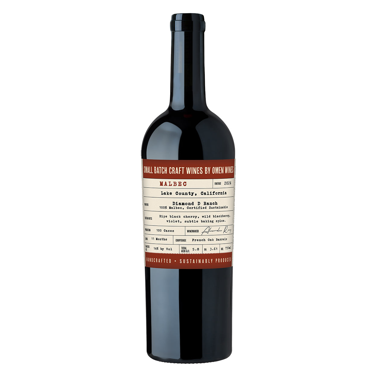 2024 Omen Craft Lake County Malbec Bottle