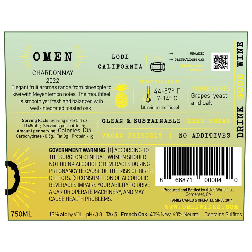 2022 Omen Chardonnay Back Label