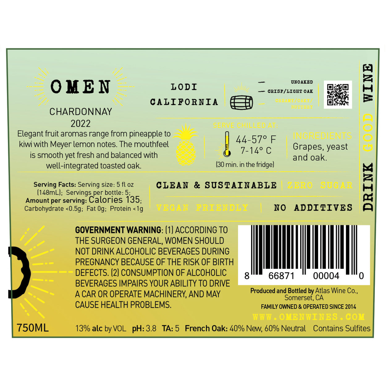2022 Omen Chardonnay Back Label