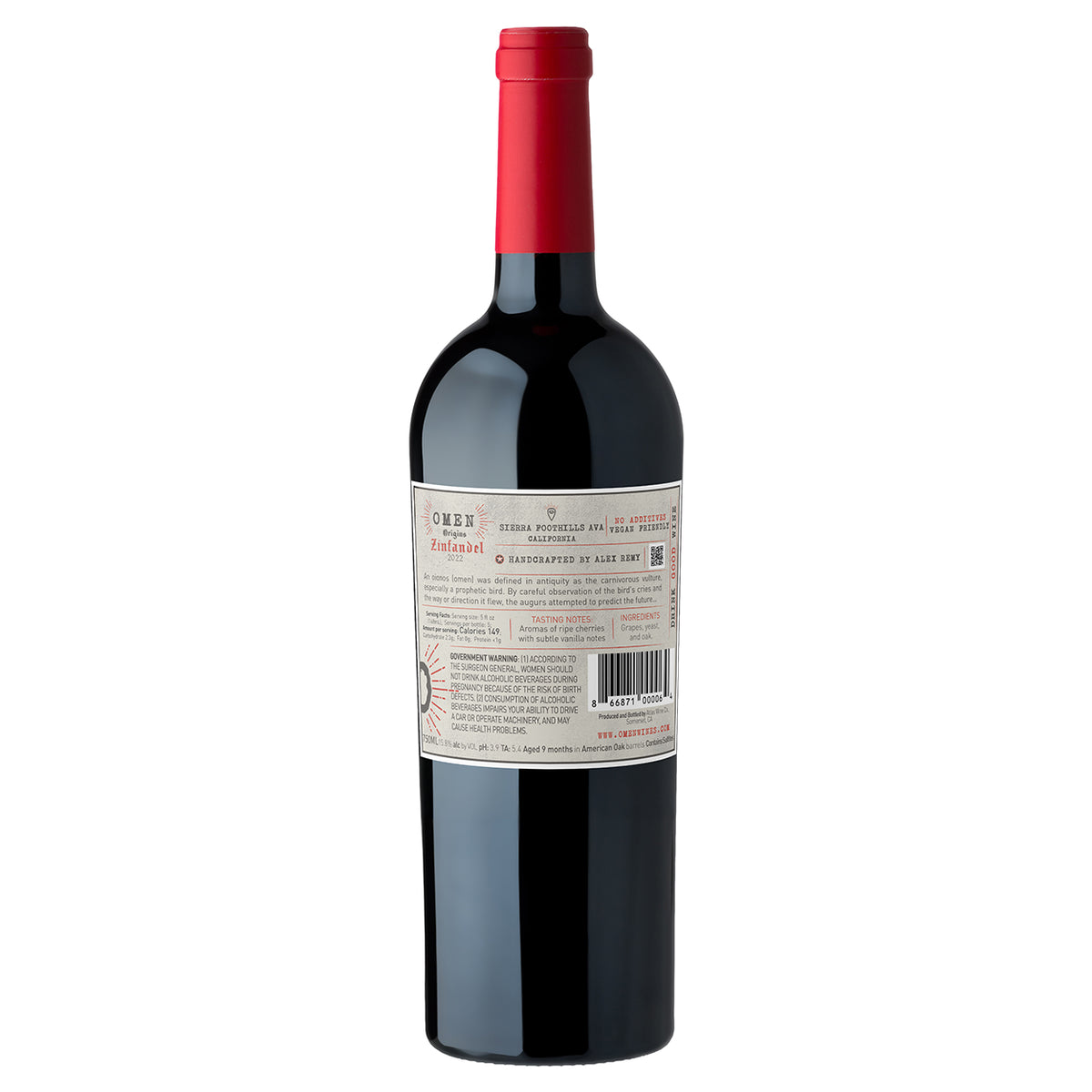 Omen Origins 2022 Zinfandel Bottle Back