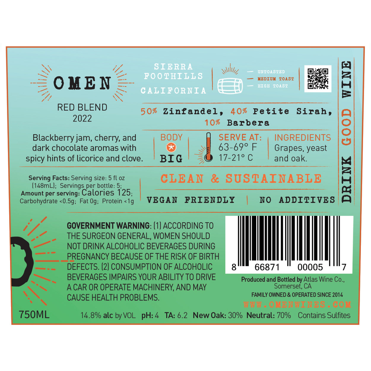 2022 Omen Red Blend Back Label
