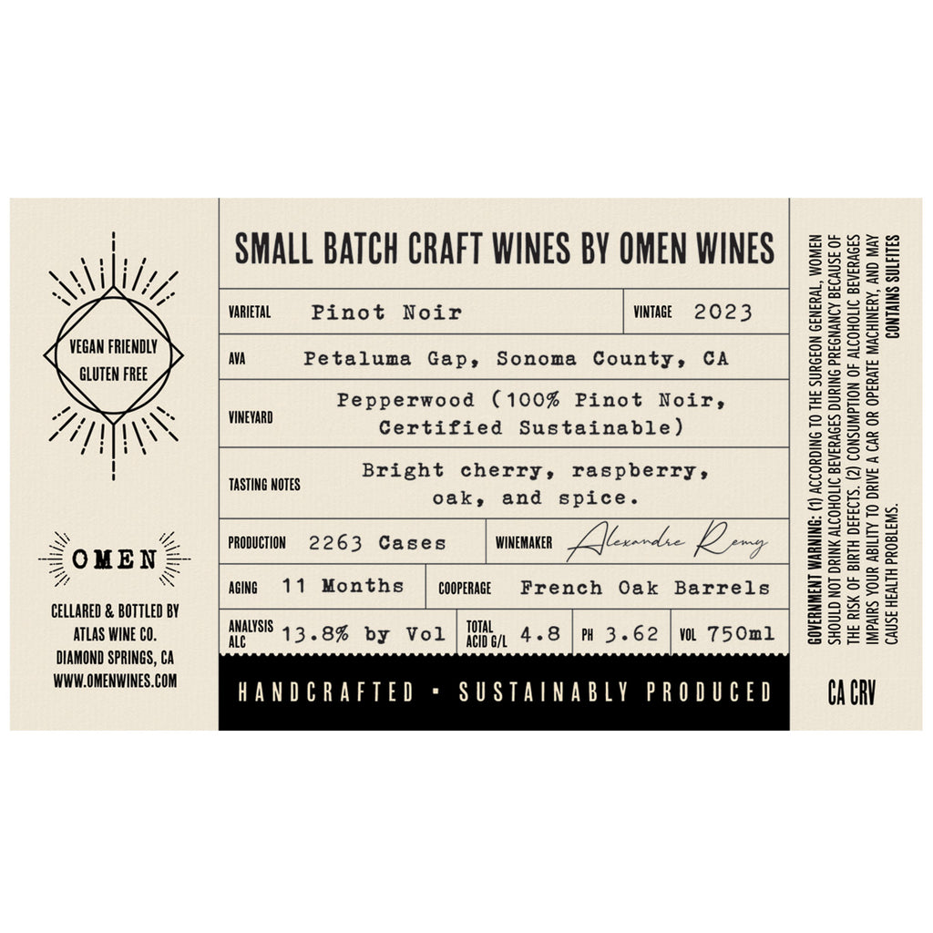 Omen 2023 Petaluma Gap Pinot Noir Label