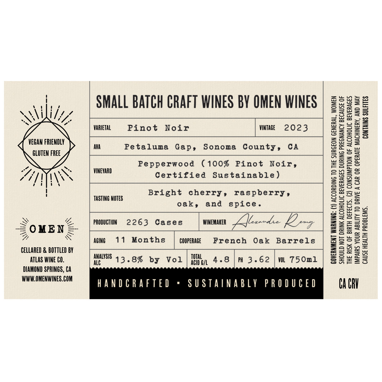 Omen 2023 Petaluma Gap Pinot Noir Label