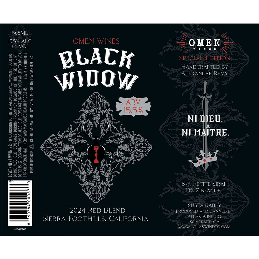 2024 Omen Black Widow Red Blend Can Wrap Label
