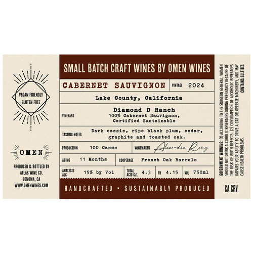 2024 Omen Craft Lake County Cabernet Sauvignon Label