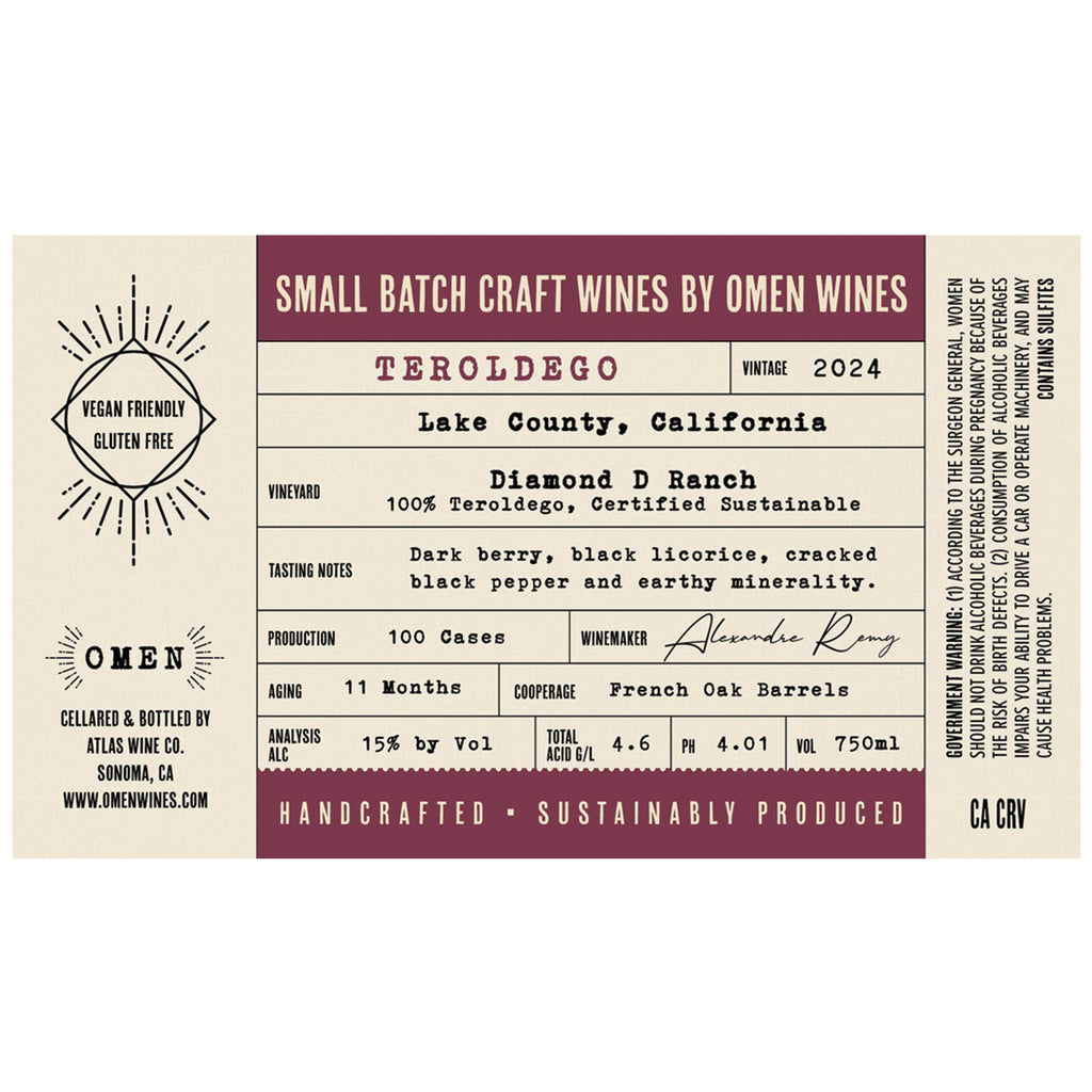 2024 Omen Craft Lake County Teroldego Label