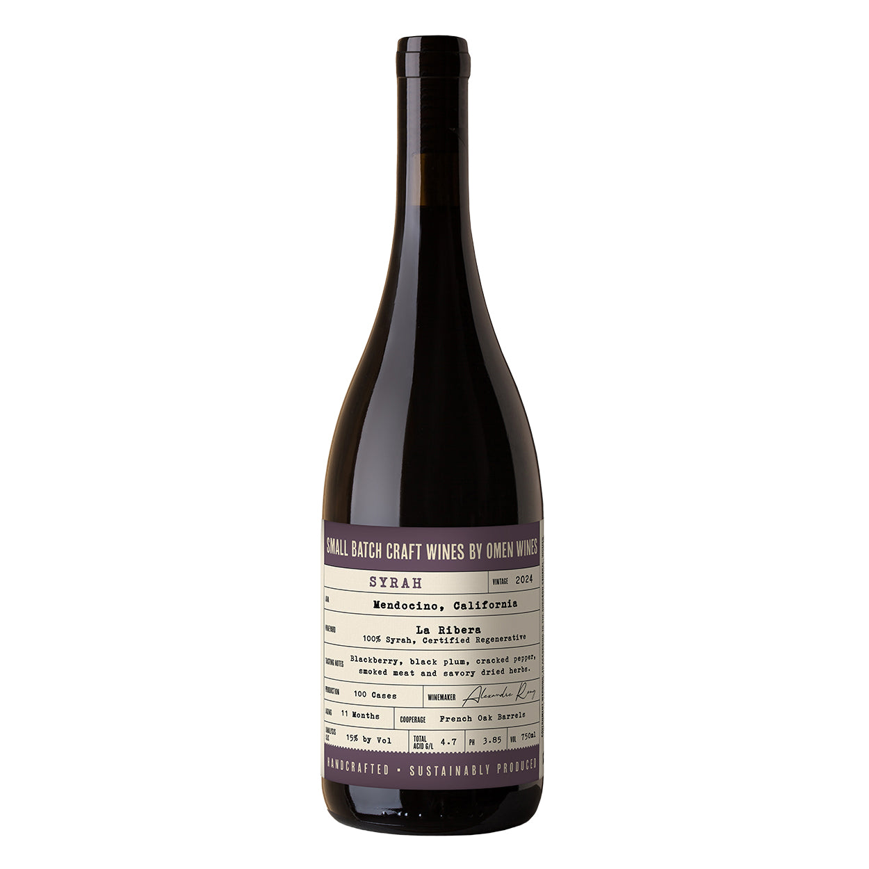 2024 Omen Craft Menocino Syrah Bottle
