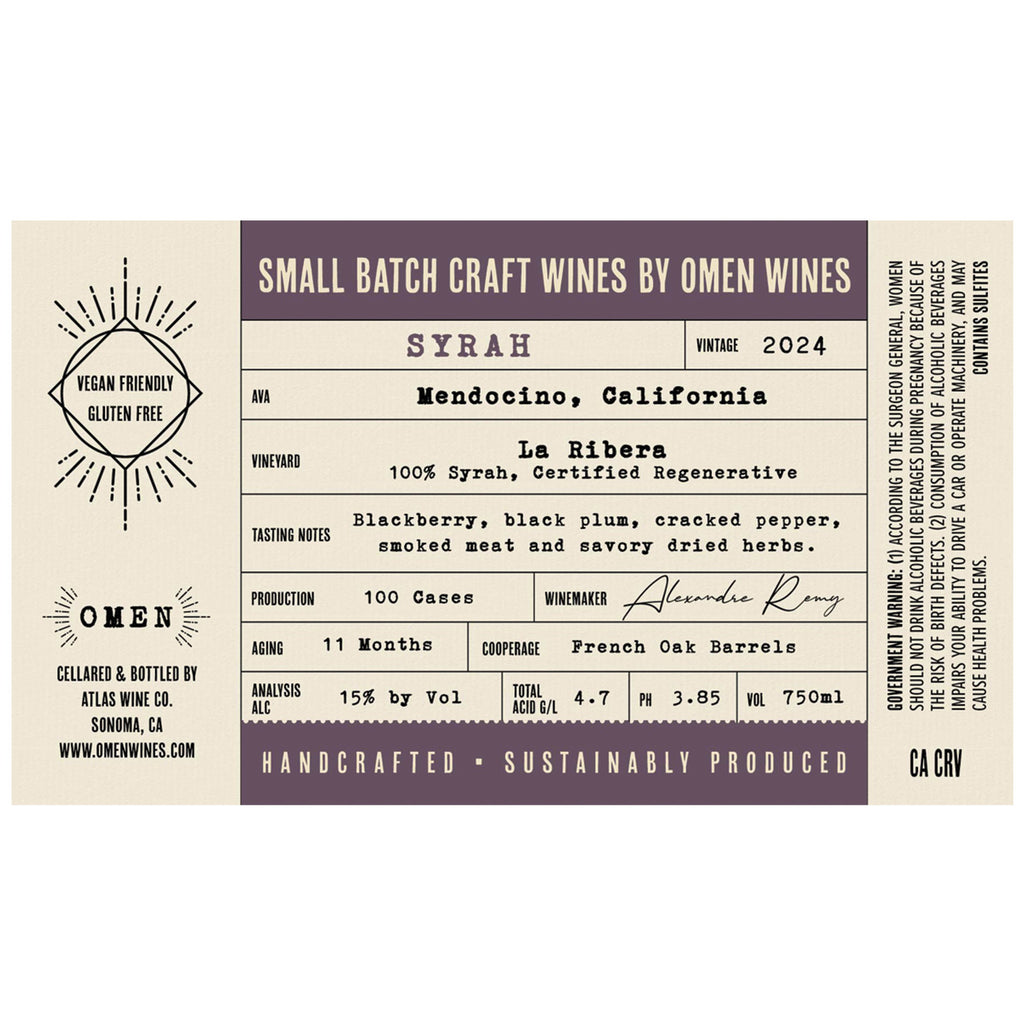 2024 Omen Craft Menocino Syrah Label