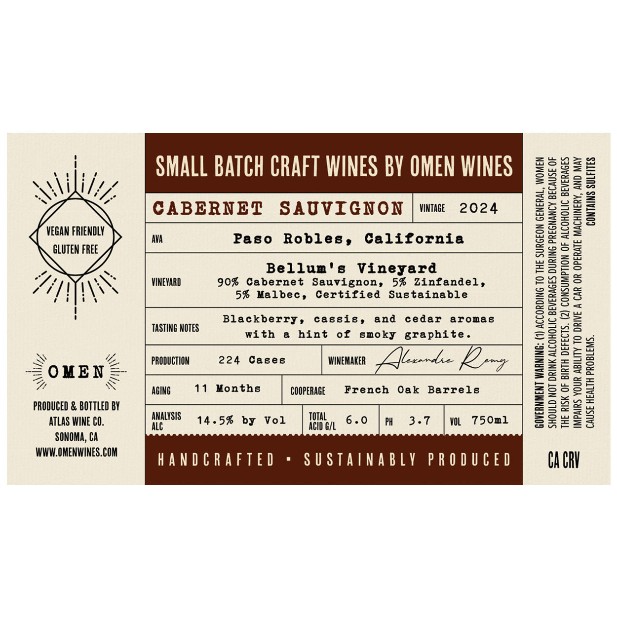 2024 Omen Craft Paso Robles Cabernet Sauvignon Bottle Label
