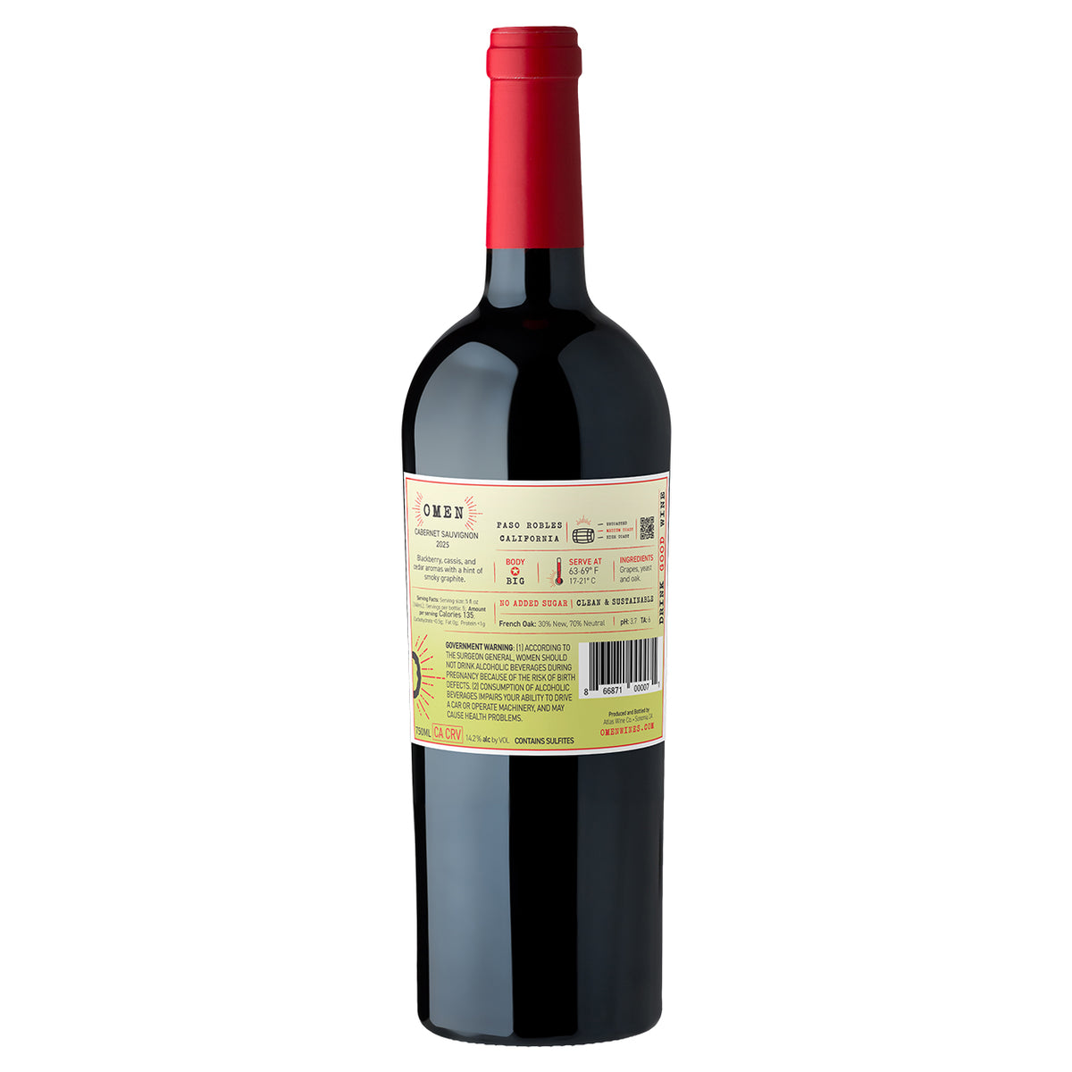 Omen 2025 Cabernet Sauvignon Paso Robles Bottle Back