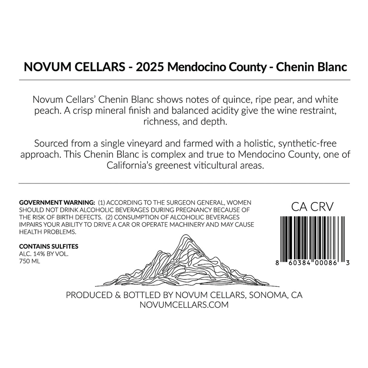 2025 Novum Cellars Chenin Blanc Wine Back Label