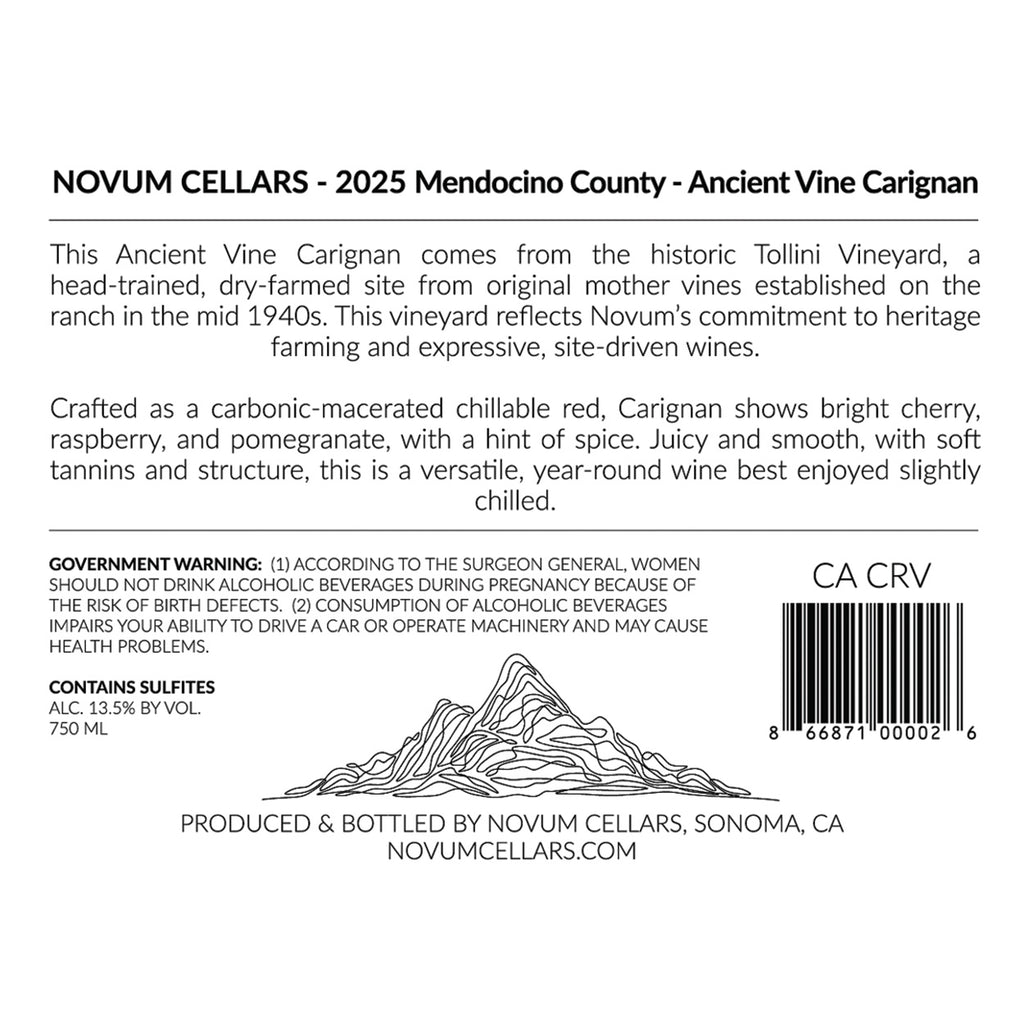 2025 Novum Cellars Chillable Red Wine Back Label